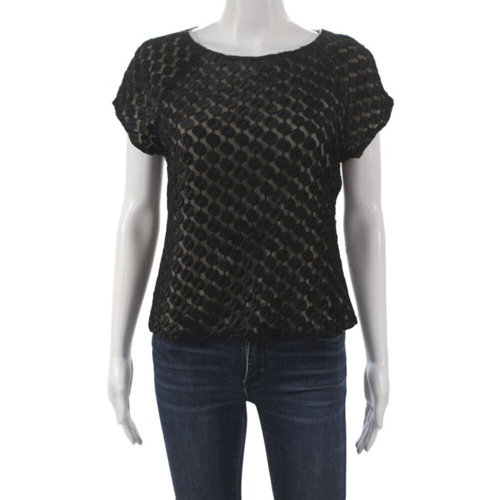 Alice + Olivia Women Basic Black Textured Lace Polka Dot Blouse Size S